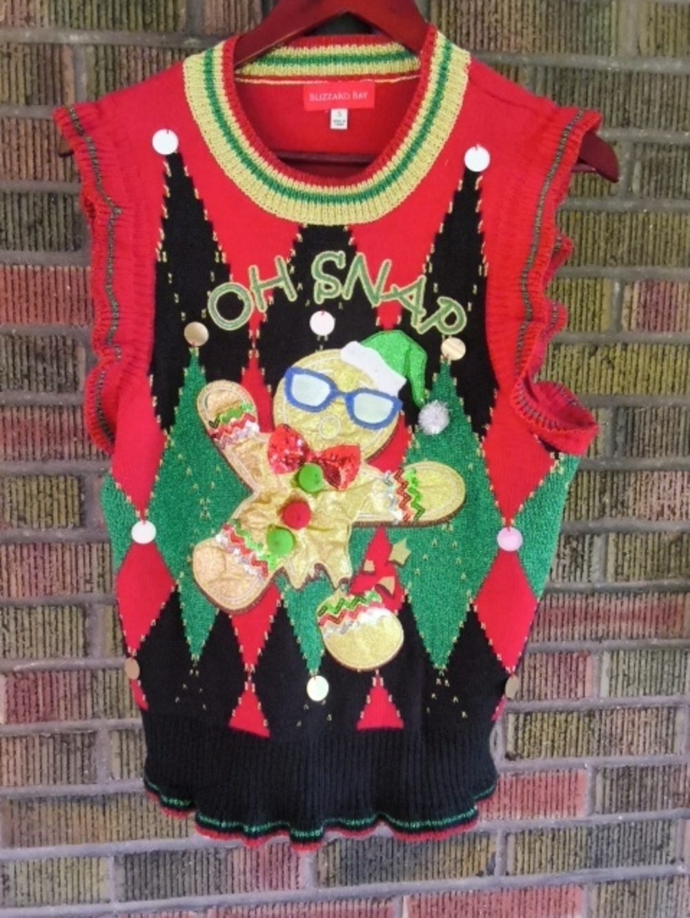 Blizzard Bay Small Red & Green 'Oh Snap' Gingerbread Sweater Vest Ugly Christmas